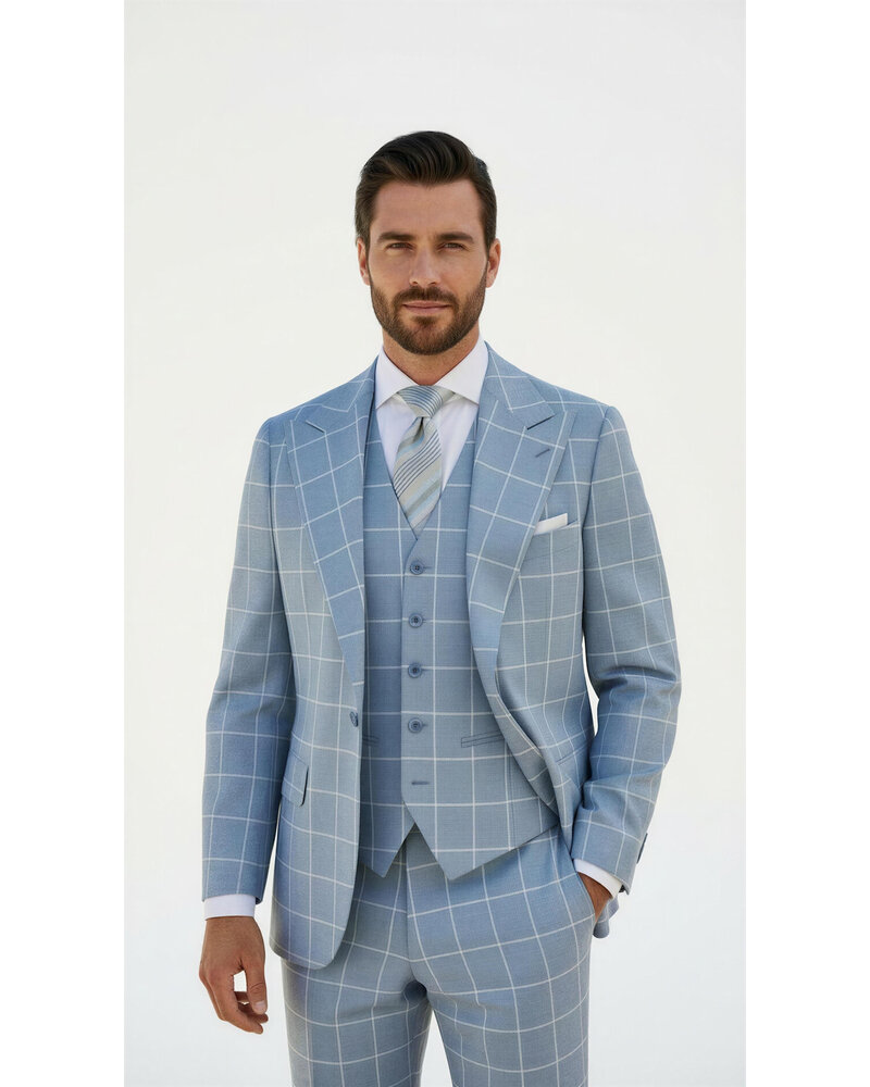 Tiglio Tiglio Gaberdine Window Paine Vested Suit (Bardolino)