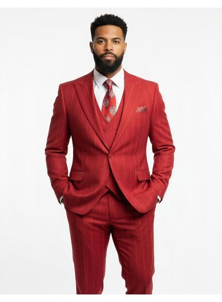 Mazari Mazari 1B Peak Lapel Pinstripe Vested Suit