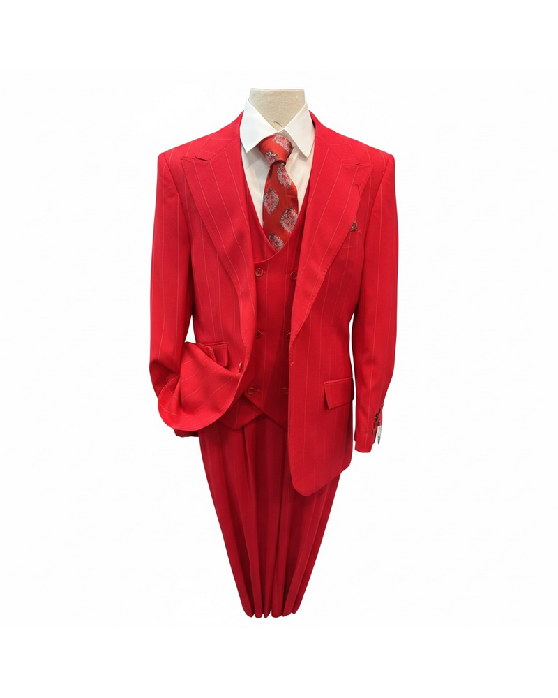 Mazari Mazari 1B Peak Lapel Pinstripe Vested Suit