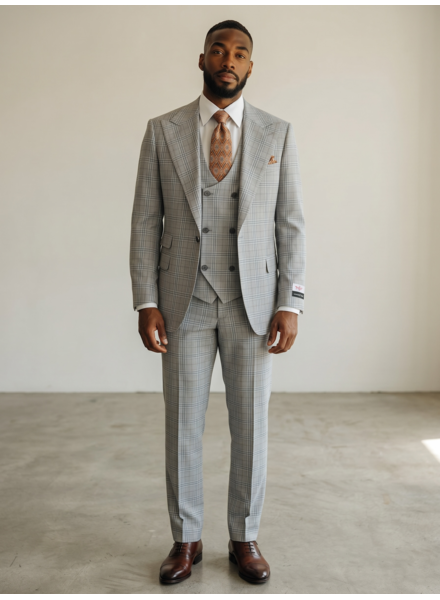 Tiglio Tiglio Gaberdine Plaid Vested Suit (Orvietto)