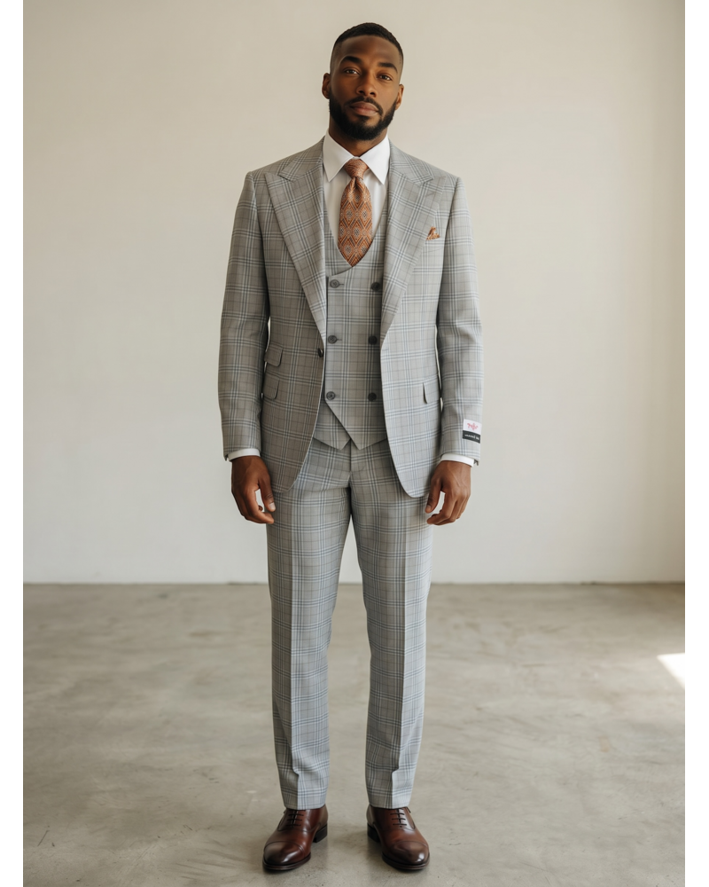 Tiglio Tiglio Gaberdine Plaid Vested Suit (Orvietto)