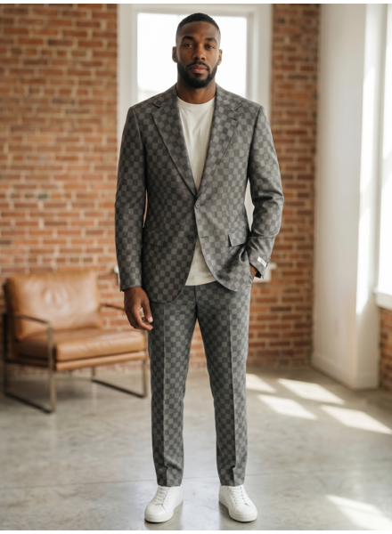 2B LV Pattern Slim Fit Suit