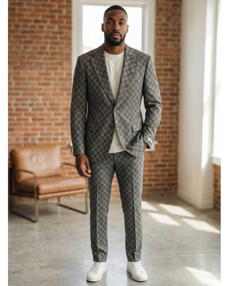2B LV Pattern Slim Fit Suit