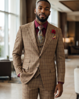 Saboo Saboo Peak Lapel Window Paine Vested Suit