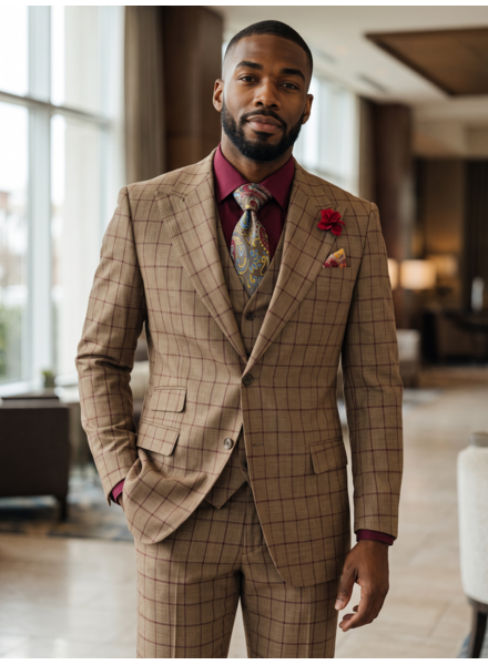 Saboo Saboo Peak Lapel Window Paine Vested Suit