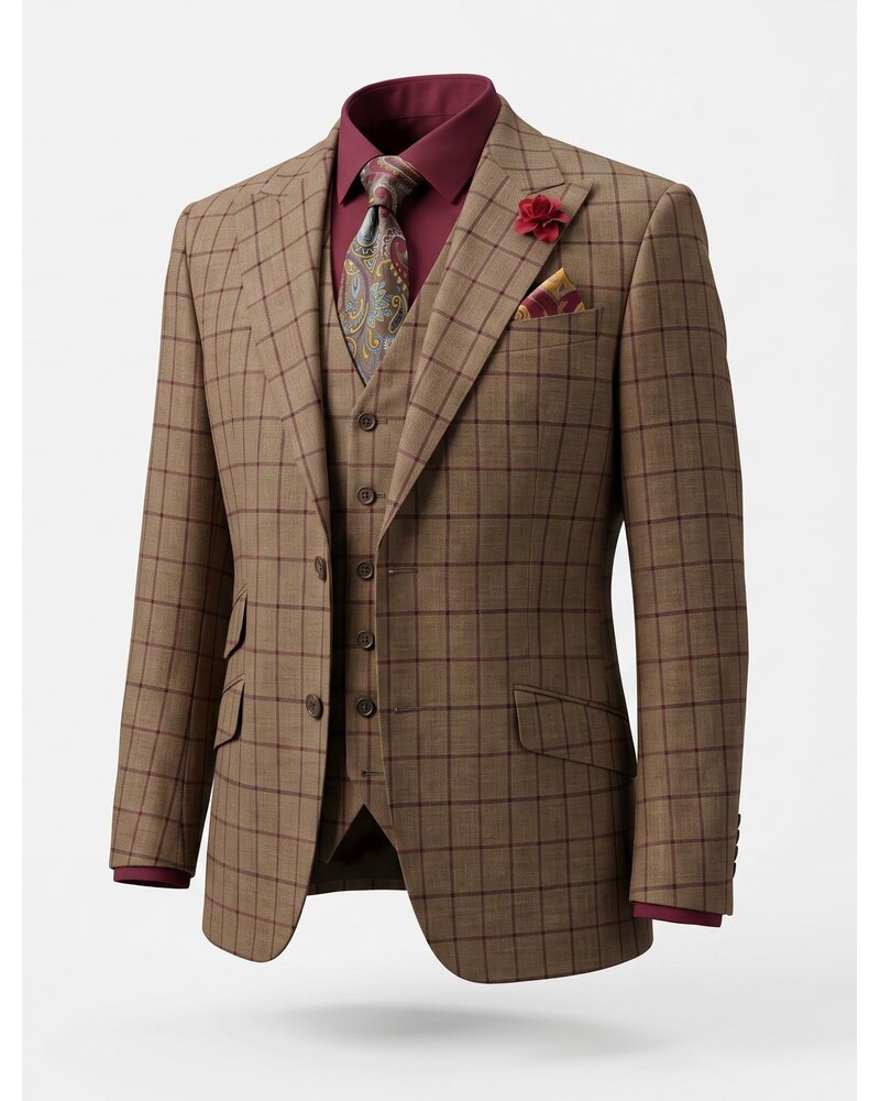 Saboo Saboo Peak Lapel Window Paine Vested Suit