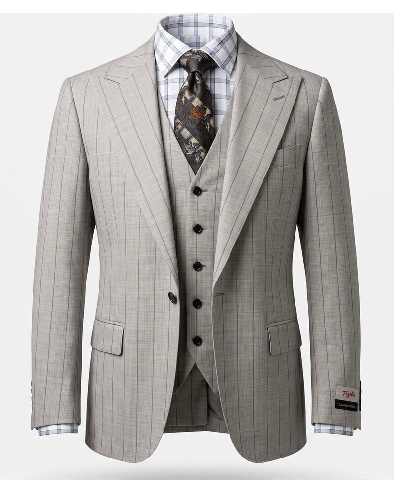Tiglio Tiglio 1B Gaberdine Pinstripe Vested Suit