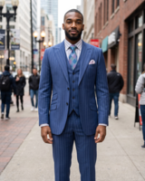 Saboo Saboo Peak Lapel Pinstripe Vested Suit