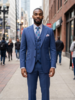 Saboo Saboo Peak Lapel Pinstripe Vested Suit