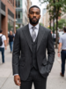 Saboo Saboo Peak Lapel Pinstripe Vested Suit
