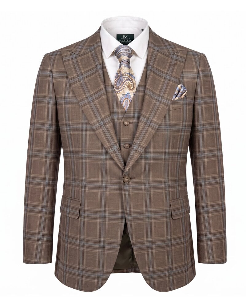 Tiglio Tiglio Plaid Window Paine Gaberdine Vested Suit (Bardolino)