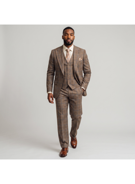 Tiglio Tiglio Plaid Window Paine Gaberdine Vested Suit (Bardolino)