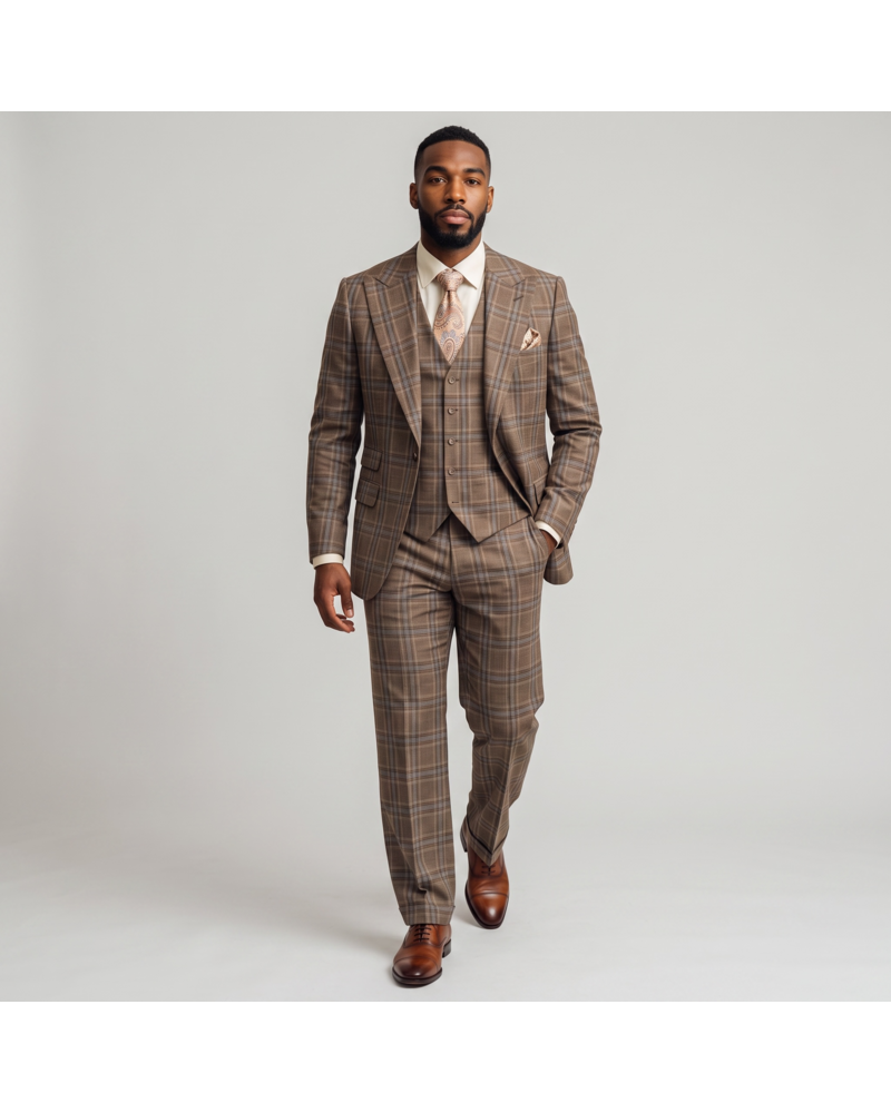 Tiglio Tiglio Plaid Window Paine Gaberdine Vested Suit (Bardolino)