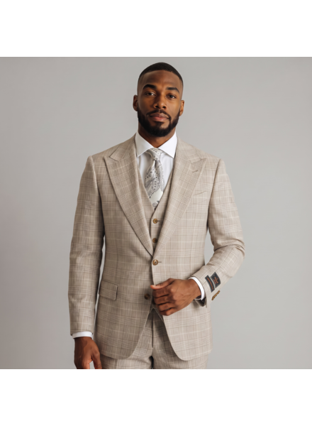 Tiglio Tiglio Plaid Gaberdine Vested Suit (Cannes)