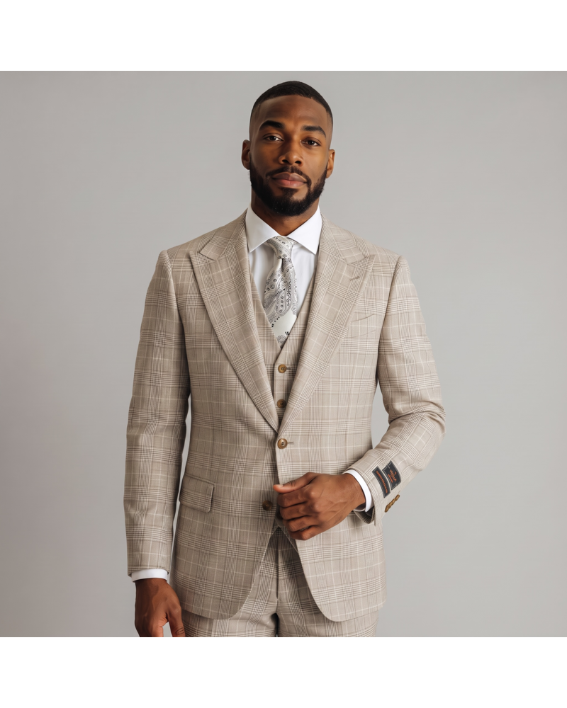 Tiglio Tiglio Plaid Gaberdine Vested Suit (Cannes)
