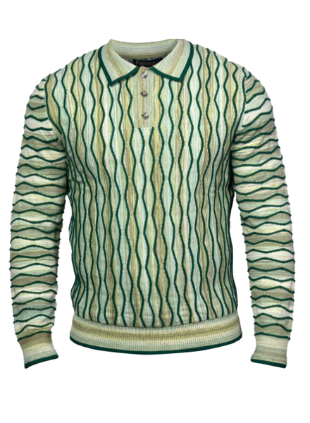 Prestige Prestige L/S Polo Wavy Stripe Sweater