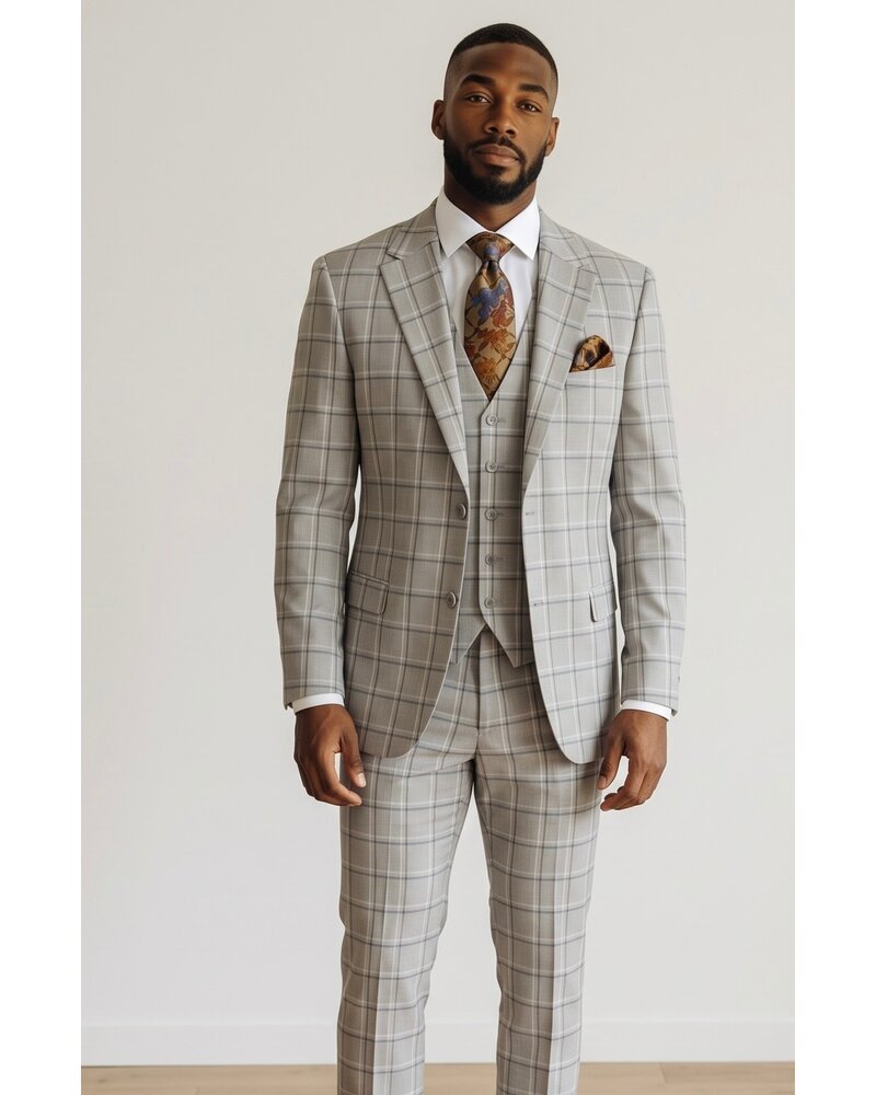 Caravelli 2B Window Paine Vested Suit