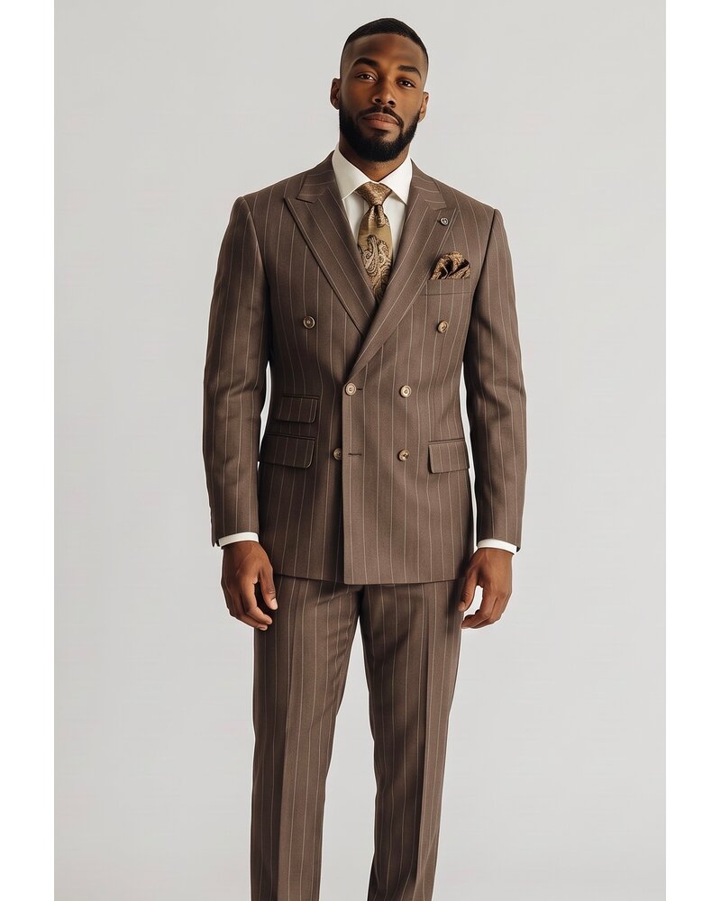 Vinci Double Breasted Pinstripe Suit