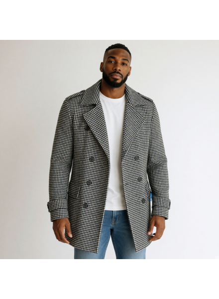 Double Breasted 3/4 Houndstooth Coat