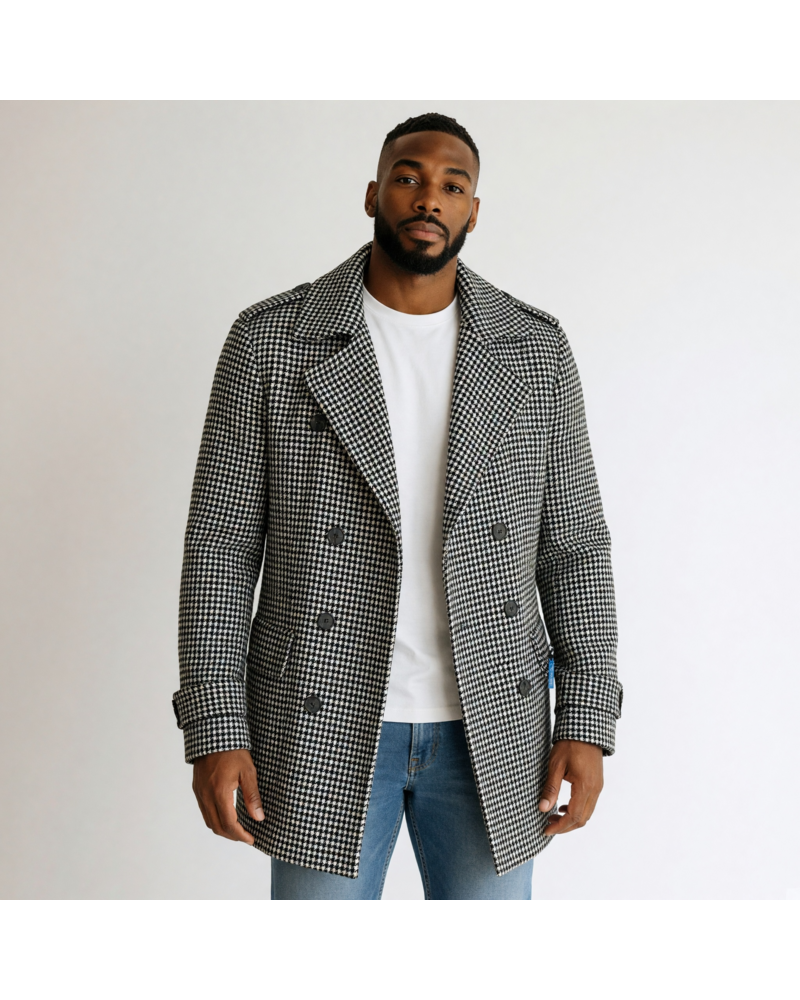 Double Breasted 3/4 Houndstooth Coat