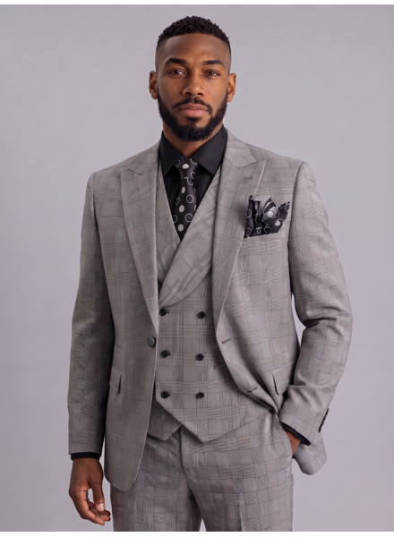 Vitali Vitali 1B Peak Lapel Glen Plaid Vested Suit