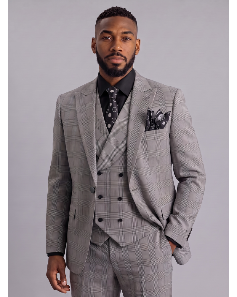 Vitali Vitali 1B Peak Lapel Glen Plaid Vested Suit