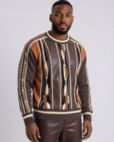 Stacy Adams SA Faux Leather Coogi Crewneck Sweater