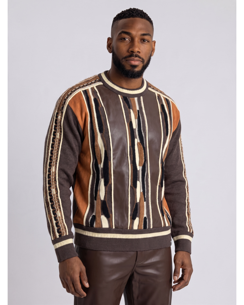 Stacy Adams SA Faux Leather Coogi Crewneck Sweater