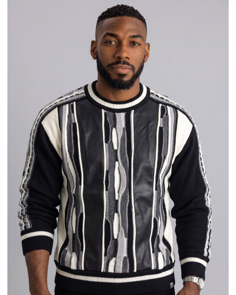 Stacy Adams SA Faux Leather Coogi Crewneck Sweater
