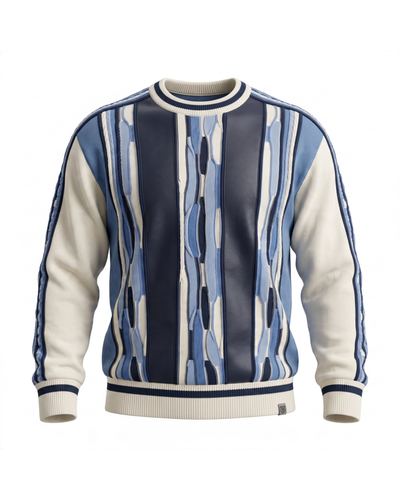 Stacy Adams SA Faux Leather Coogi Crewneck Sweater