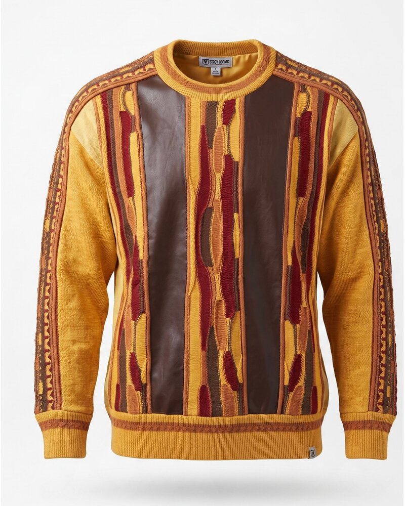 Stacy Adams SA Faux Leather Coogi Crewneck Sweater