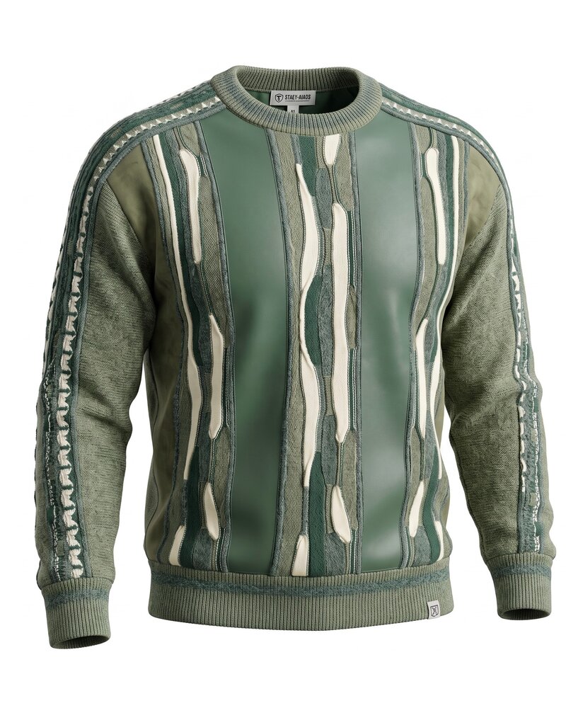 Stacy Adams SA Faux Leather Coogi Crewneck Sweater