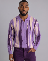 Cigar Cigar L/S Zip Polo Abstract Stripe Sweater