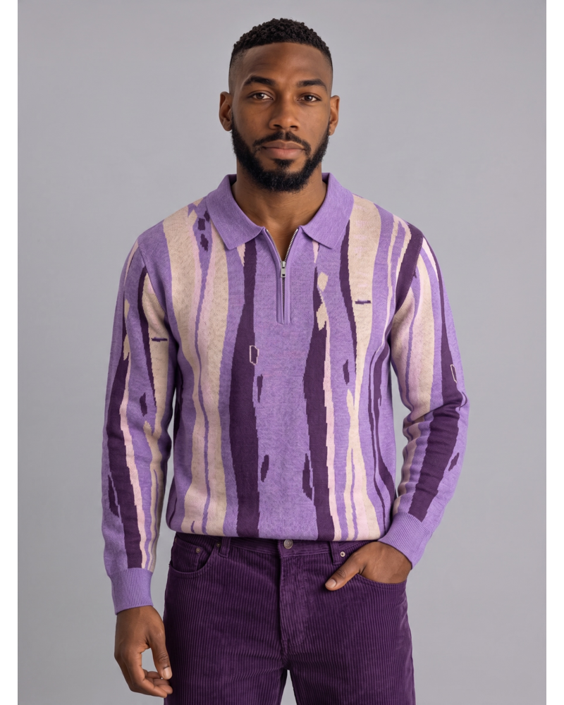 Cigar Cigar L/S Zip Polo Abstract Stripe Sweater
