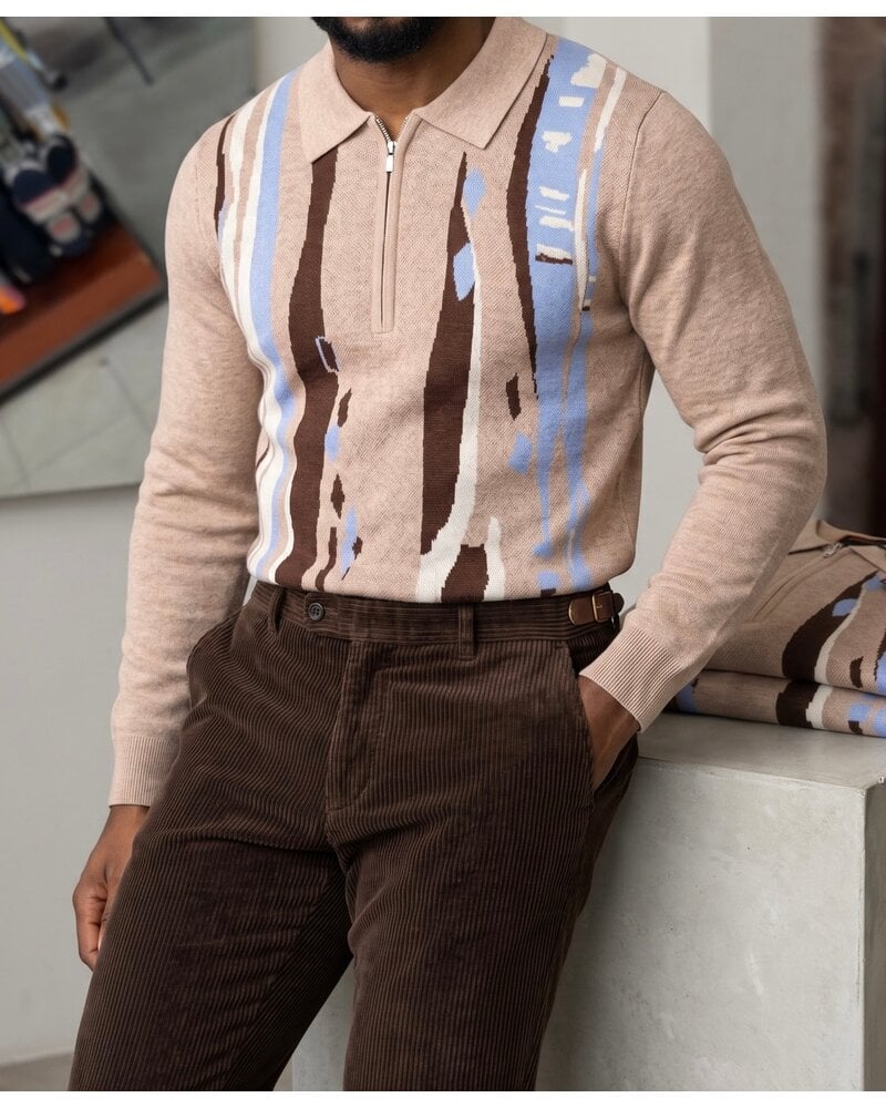 Cigar Cigar L/S Zip Polo Abstract Stripe Sweater