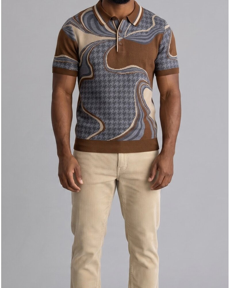 Cigar Cigar L/S Polo Swirl Houndstooth Sweater