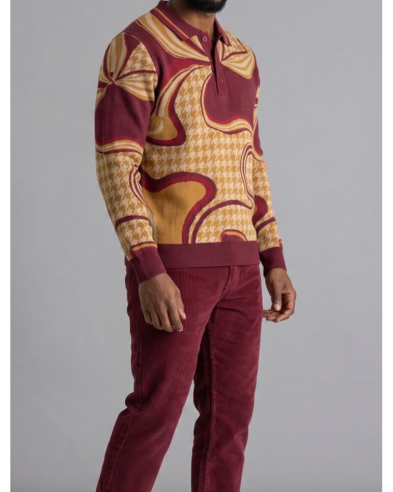 Cigar Cigar L/S Polo Swirl Houndstooth Sweater
