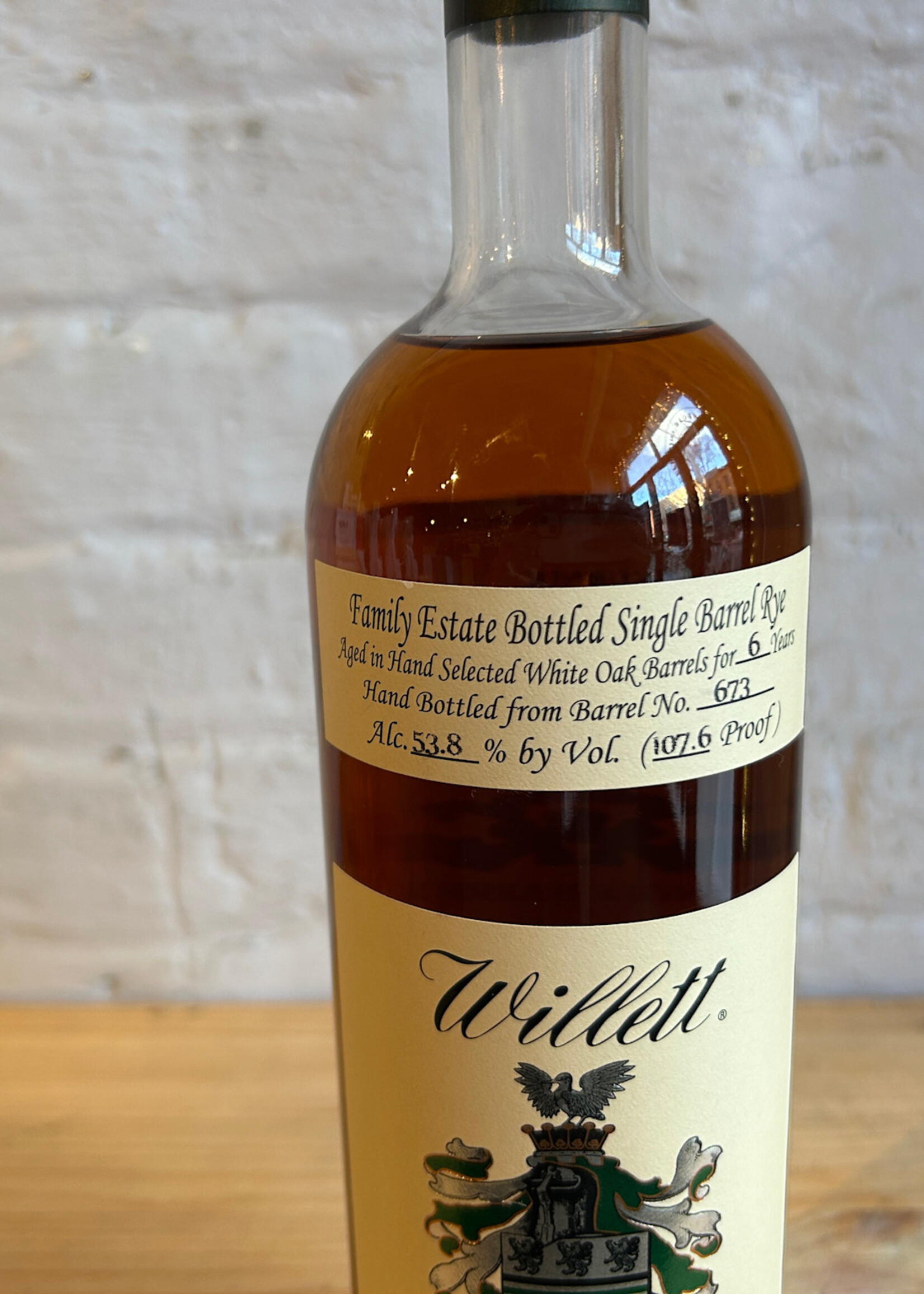 Willett No. 673  6yr Straight Rye Whiskey Rare Release 107.6 Proof [193/214]  - Bardstown, Kentucky (750ml)