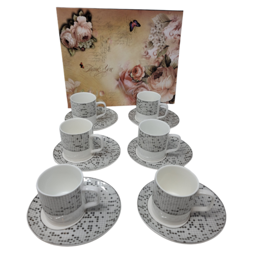 12Pcs Tea Set- Checkered Grey