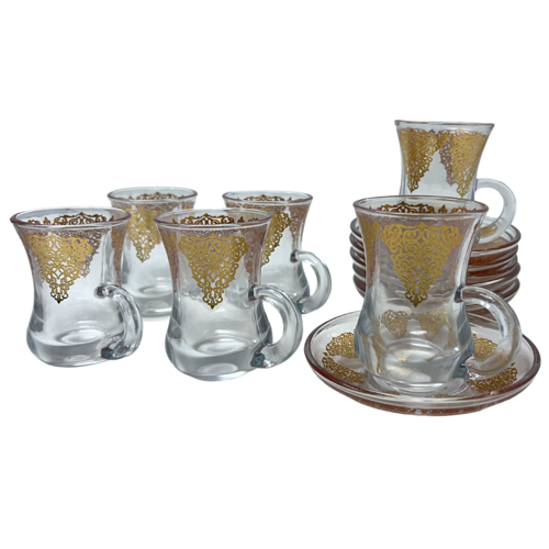 12pcs Arabic-Style Glass Cup & Saucer Set