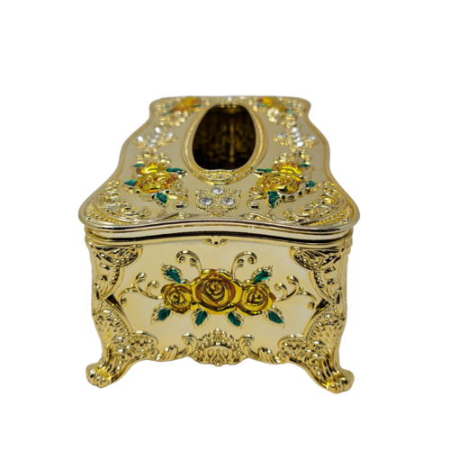 Decorative Tissue Box Gold/Gold Flowers