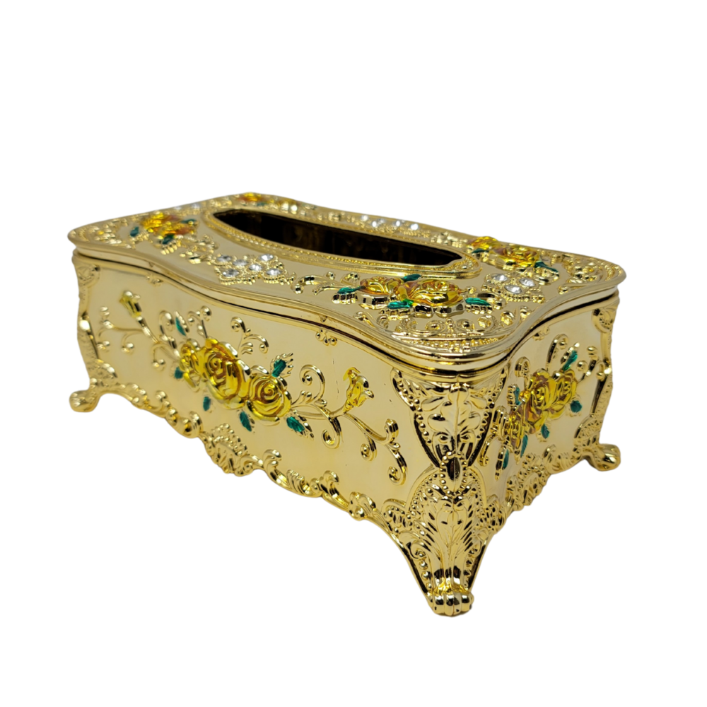Decorative Tissue Box Gold/Gold Flowers