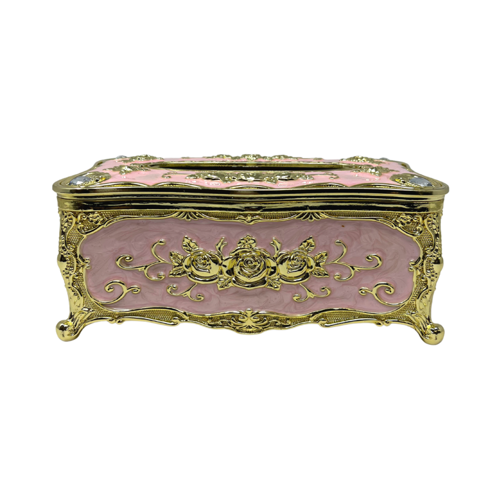 Decorative Tissue Box Pink/Gold Flowers