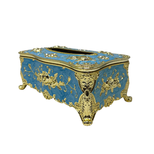 Decorative Tissue Box Teal/Gold Flowers
