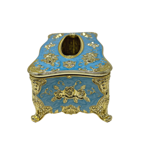 Decorative Tissue Box Teal/Gold Flowers