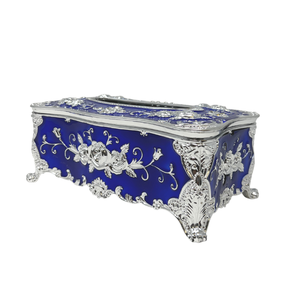 Decorative Tissue Box Royal Blue/Silver Flowers
