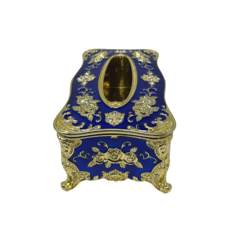 Decorative Tissue Box Royal Blue/Gold Flowers