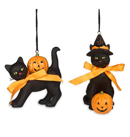 Black Cat w/ Pumpkin Ornament