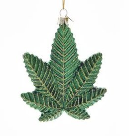 4.25" Glass Cannabis Leaf Orn