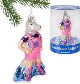 Lederhosen Unicorn Glass Ornament